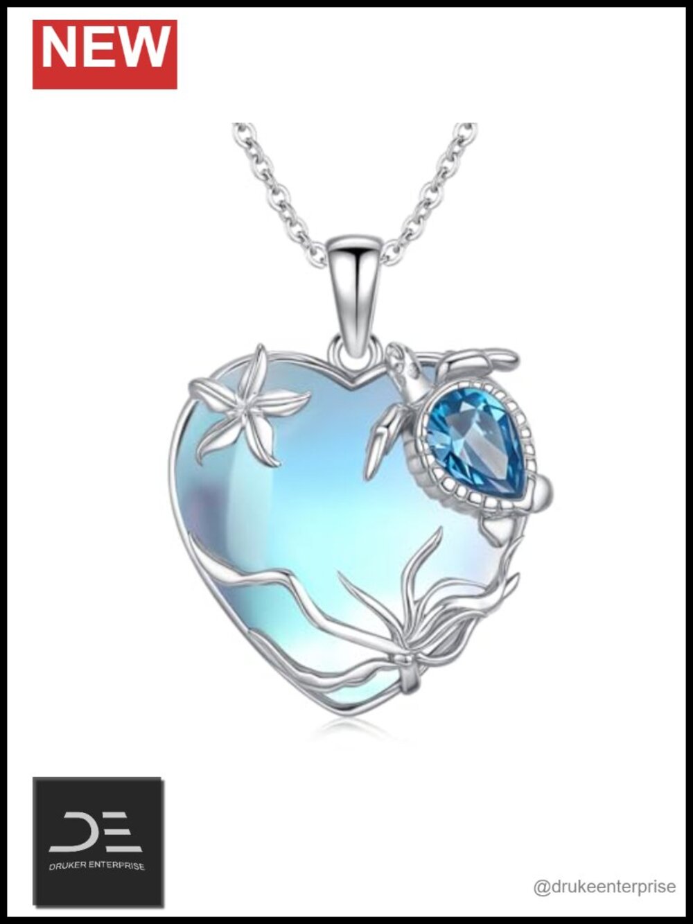 925 Sterling Silver Sea Turtle Necklace Moonstone Pendant